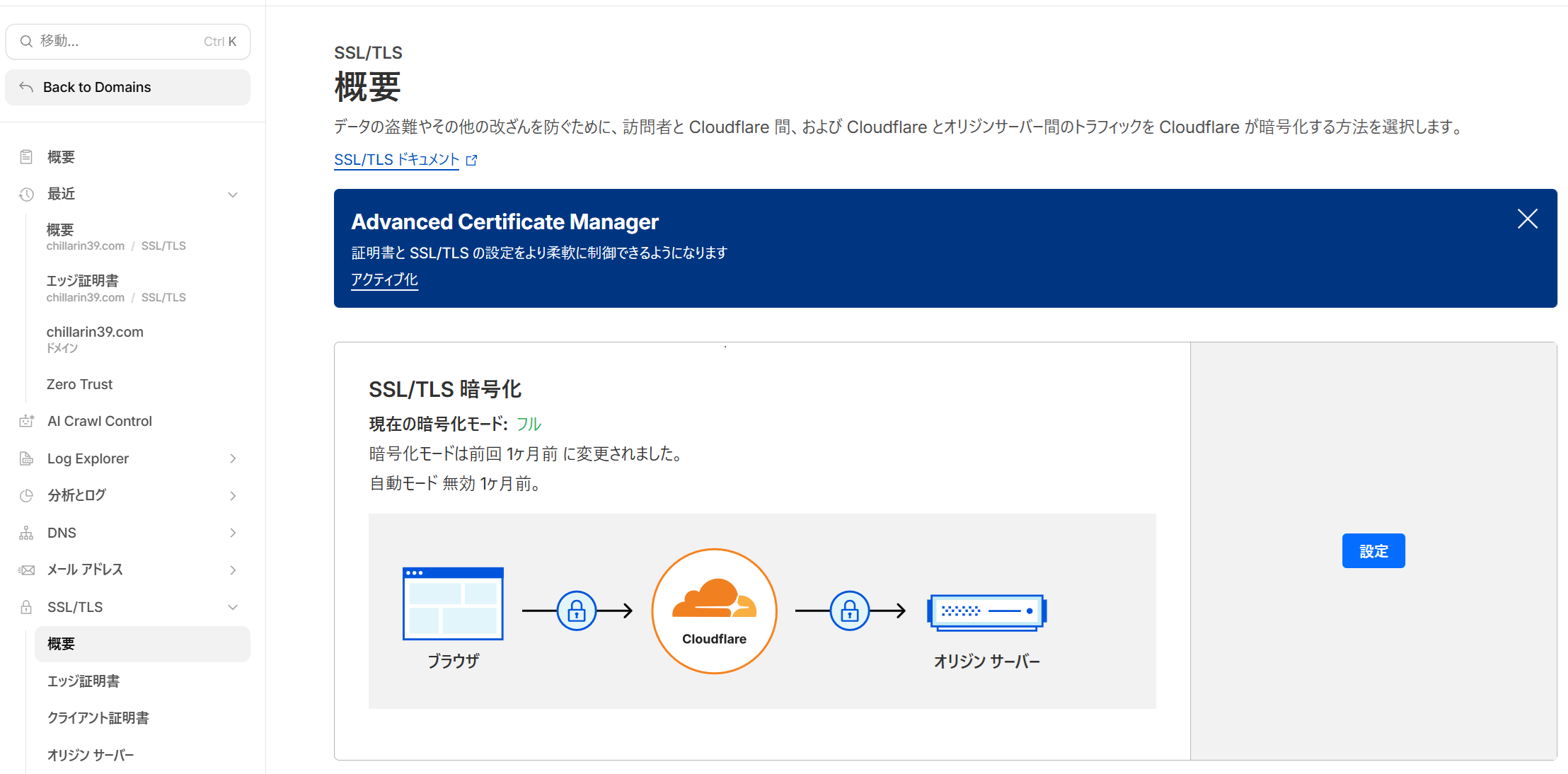 SSL/TLSの設定画面