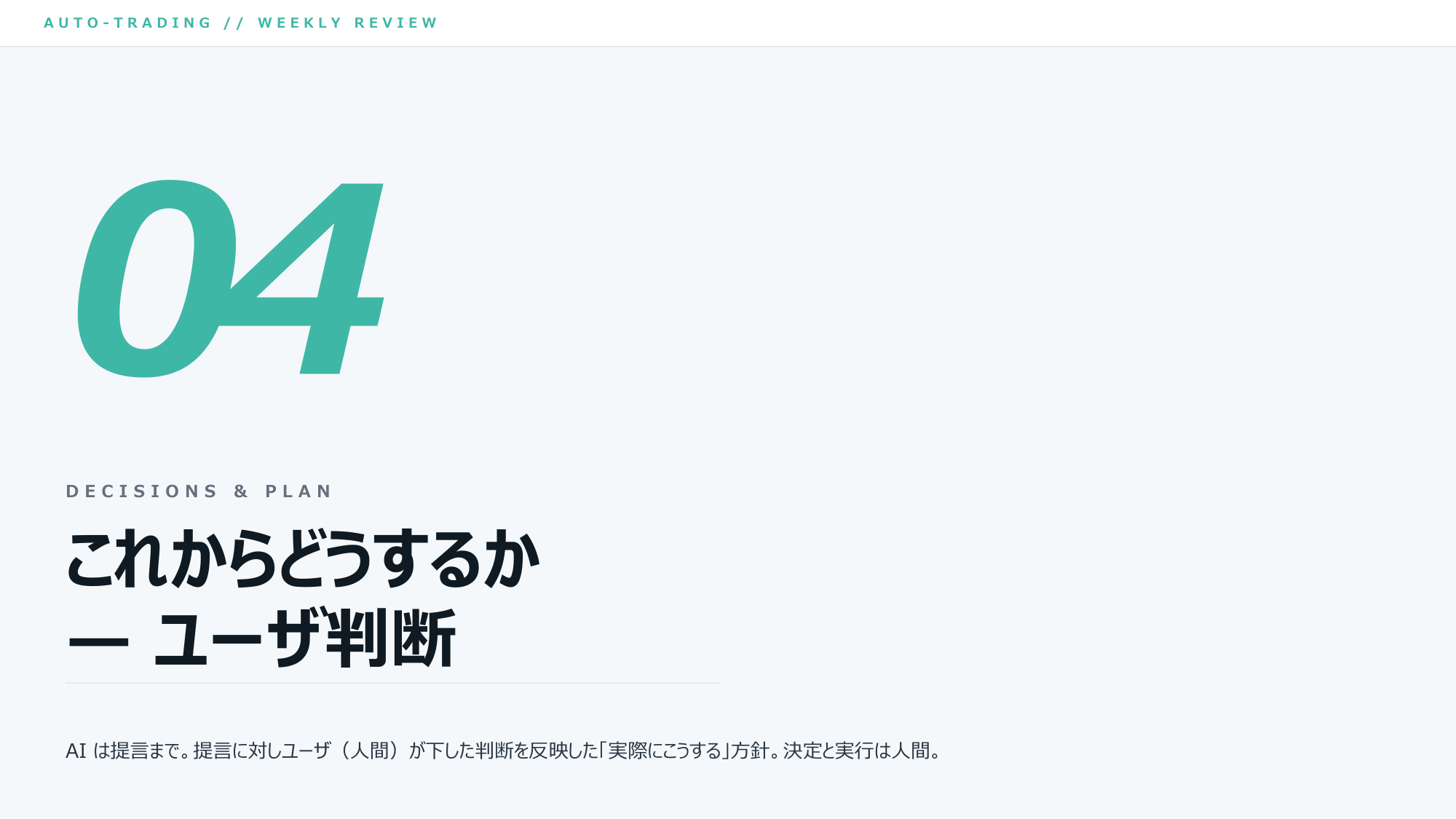 ⑯ ここから「これからどうするか」りん。AIは提言まで、決めて実行するのは人間（ご主人）りん